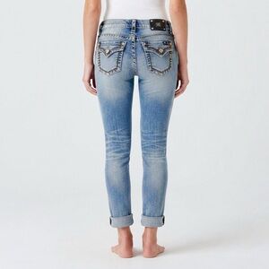 MISS ME Cuffed Skinny Jean Y2K Western Bling Distress Rhinestone Mid Rise Denim
